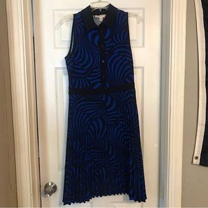 Black and Blue Pleated Michael Kors Dress with Psychedelic Pattern